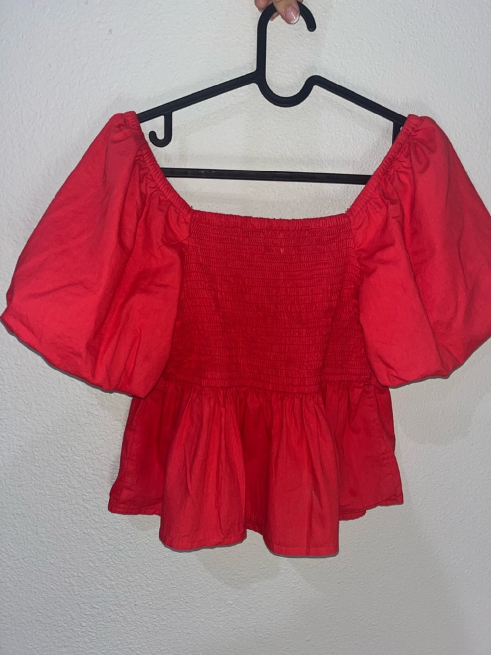 Red Ruched Peasant Top - Picture 3 of 8